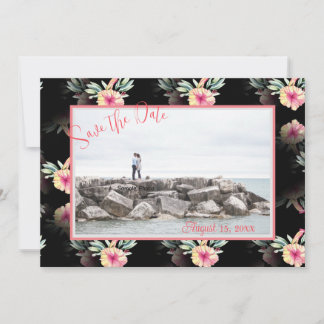 Tropical Hibiscus Black Photo Save the Date