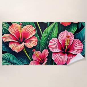 Tropical Hibiscus Bloom Artistry Beach Towel