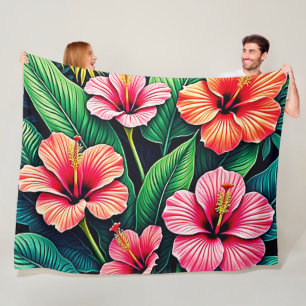 Tropical Hibiscus Bloom Artistry Fleece Blanket