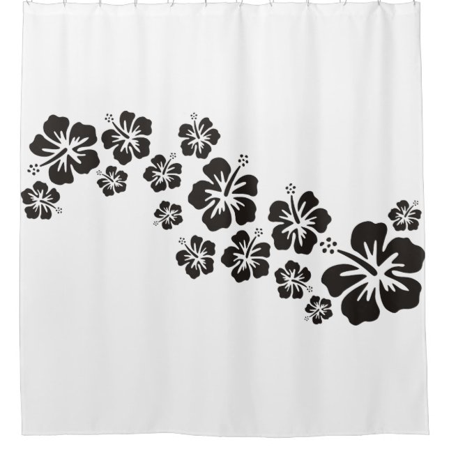 Tropical Hibiscus blooms garland black Shower Curtain (Front)