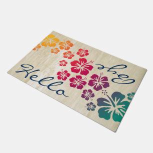 Tropical Hibiscus blooms garland gradients Doormat