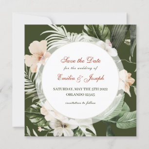 Tropical hibiscus boho pastel floral Save the Date Invitation