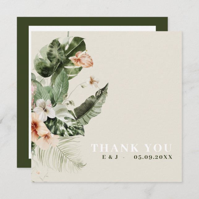 Tropical hibiscus boho pastel  "Thank you" Card (Front/Back)