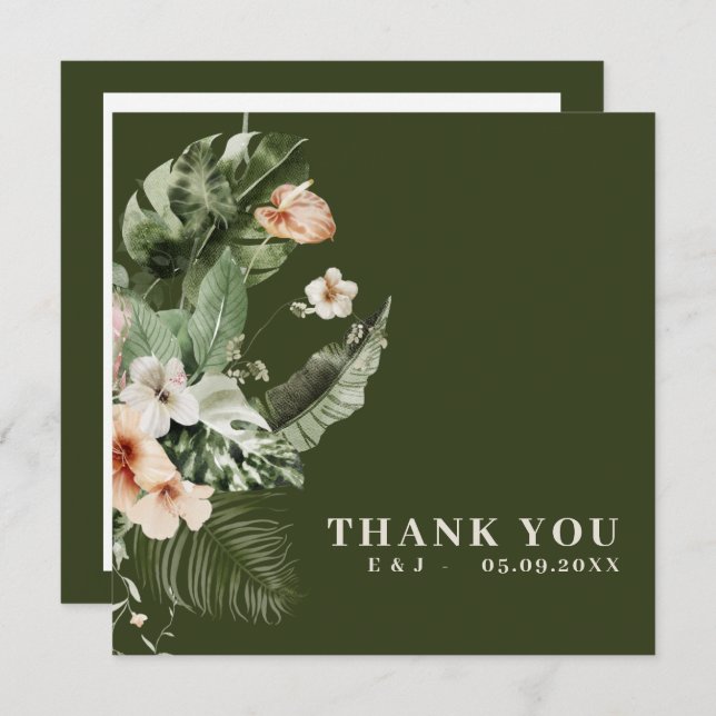 Tropical hibiscus boho pastel  "Thank you" Card (Front/Back)