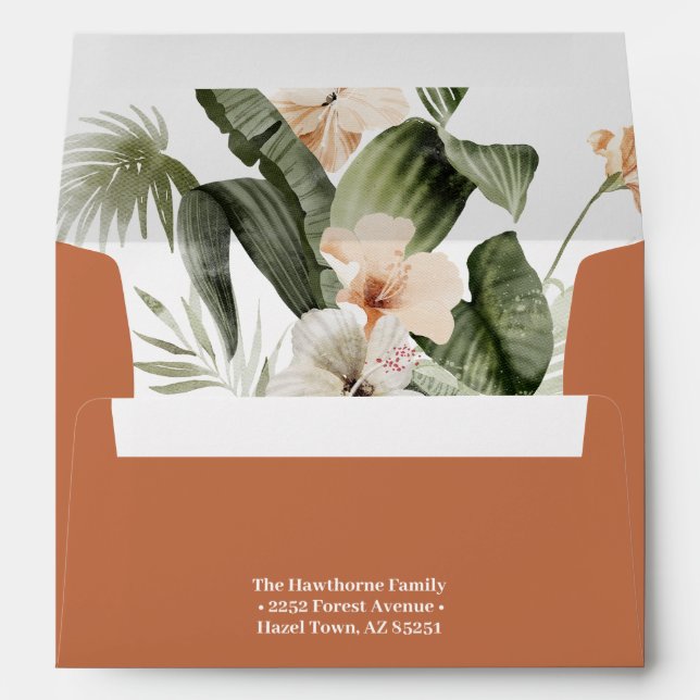 Tropical hibiscus boho pastel Wedding Envelope (Back (Bottom))