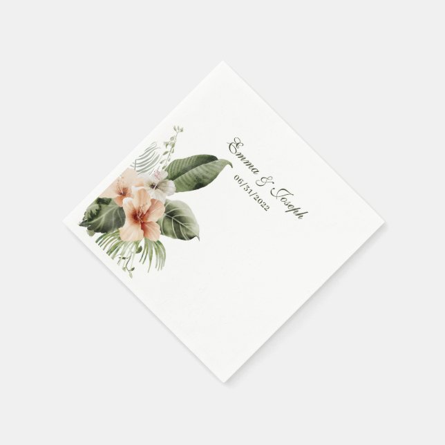 Tropical hibiscus boho pastel Wedding Napkin (Corner)