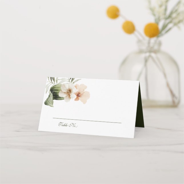 Tropical hibiscus boho pastel Wedding Place Card (Front)