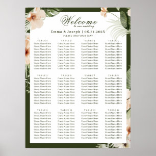 Tropical hibiscus boho pastel Wedding Seating Poster