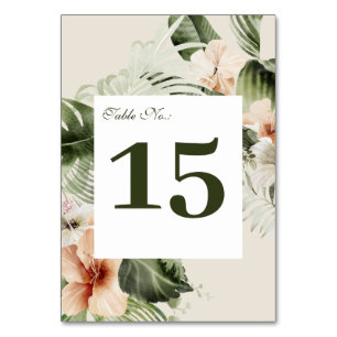 Tropical hibiscus boho pastel Wedding Table Number