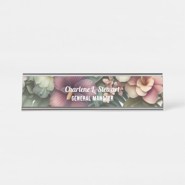 Tropical Hibiscus Botanical Desk Name Plate (Front)