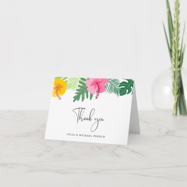 Tropical Hibiscus Botanical Folded Thank You Card (Front)
