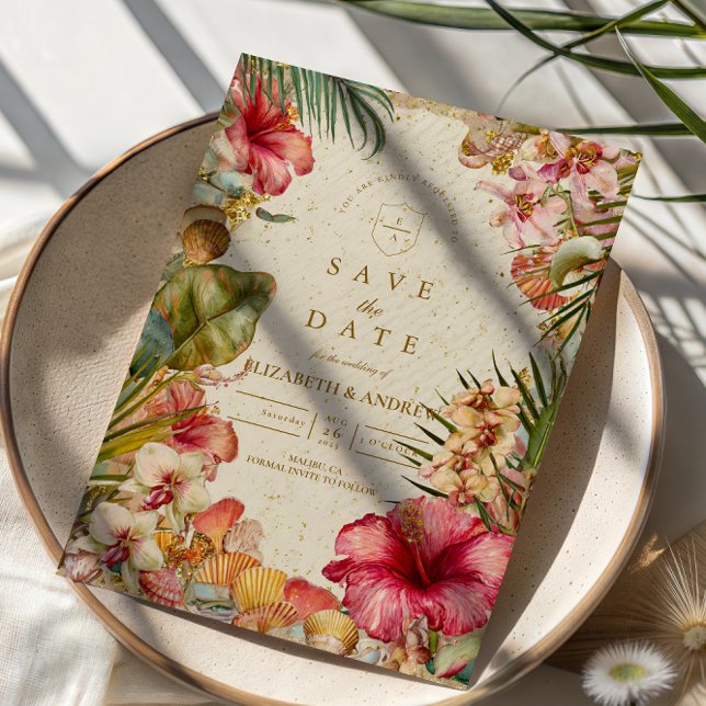 Tropical Hibiscus Botanical Wedding Save The Date (Creator Uploaded)