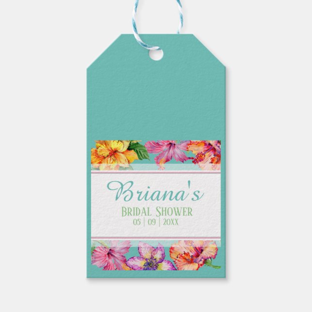 Tropical Hibiscus Bridal Shower Gift Tags (Front)