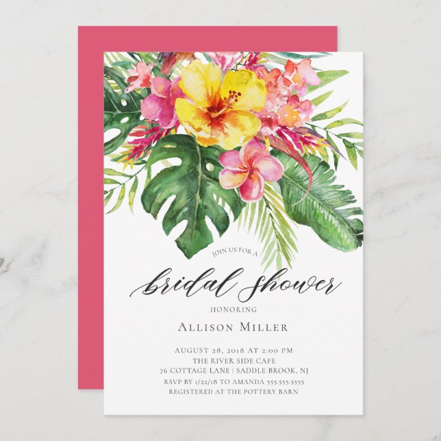 Tropical Hibiscus Bridal Shower Invitation (Front/Back)
