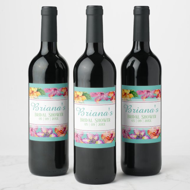 Tropical Hibiscus Bridal Shower Wine Label (Bottles)