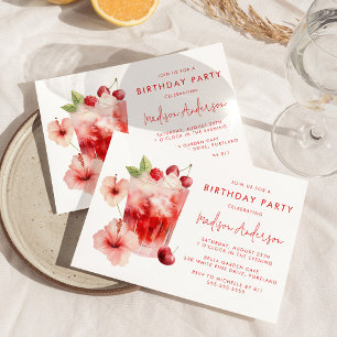 Tropical Hibiscus Cherry Cocktail Birthday Party Invitation