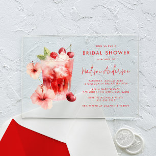 Tropical Hibiscus Cherry Cocktail Bridal Shower Acrylic Invitations