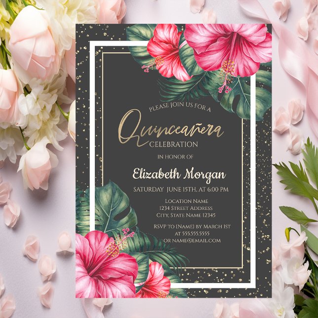 Tropical Hibiscus,Confetti  Invitation (Creator Uploaded)