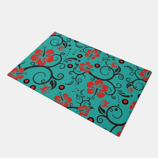 Tropical Hibiscus Decor + your backgr. & ideas Doormat (Angled)
