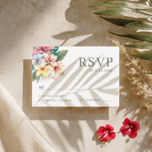 Tropical Hibiscus Destination Wedding RSVP Card