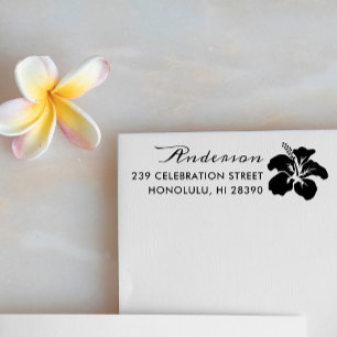 Tropical Hibiscus Family Name & Return Address Self-inking Stamp