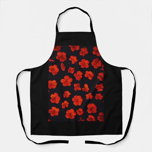 Tropical Hibiscus Floral All-Over Print Apron. Apron (Front)