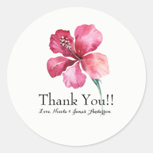 Tropical Hibiscus Floral Flower Wedding Favour Classic Round Sticker