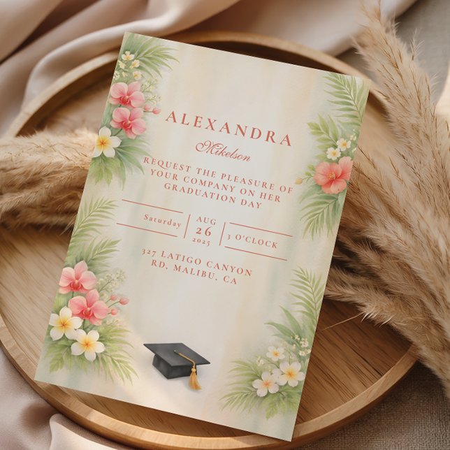 Tropical Hibiscus Floral Graduation Invitation (Creator Uploaded)