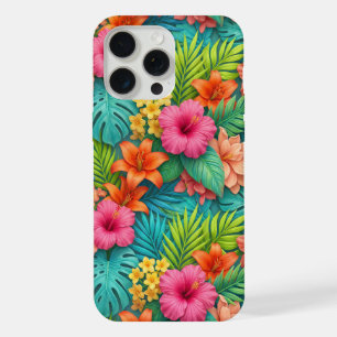 Tropical Hibiscus Floral Jungle Botanical Pattern iPhone 15 Pro Max Case