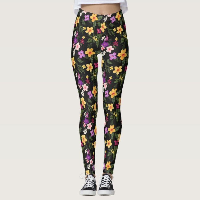 Tropical Hibiscus Floral Leggings (Front)