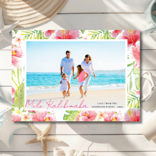 Tropical Hibiscus Floral Mele Kalikimaka Holiday Card
