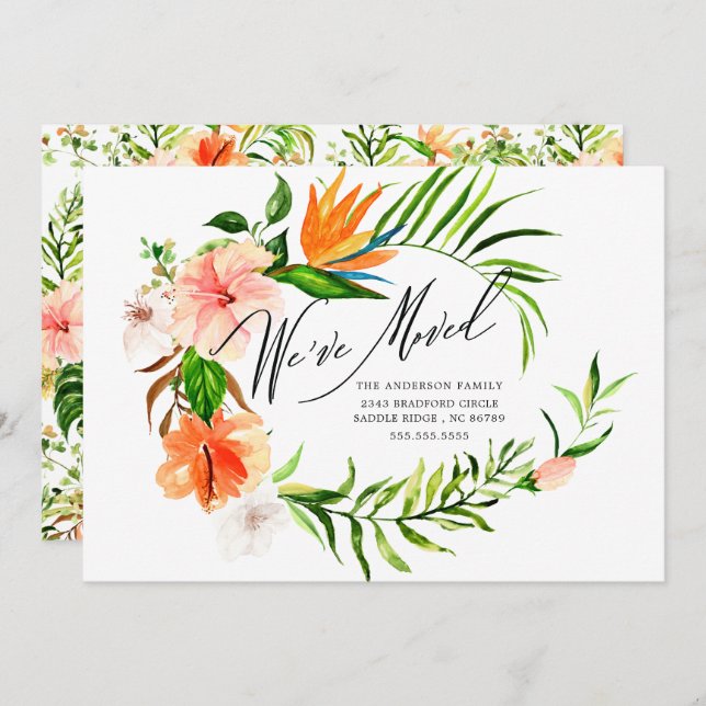 Tropical Hibiscus Floral Moving Announcement (Front/Back)