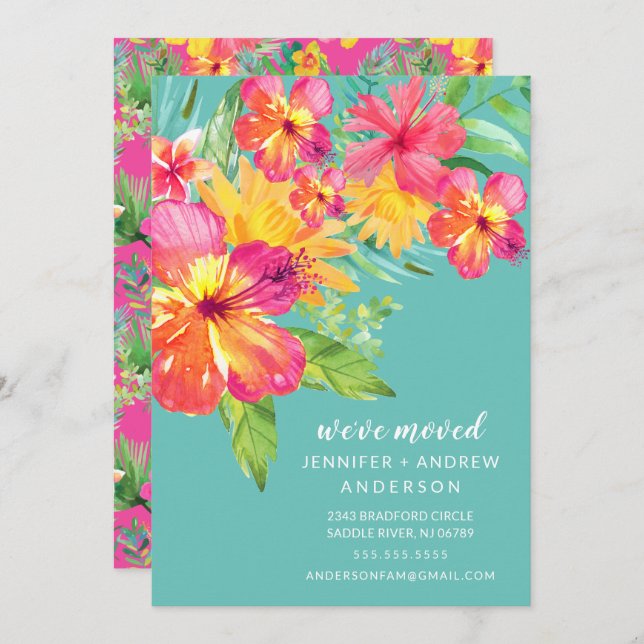 Tropical Hibiscus Floral Moving Announcement (Front/Back)