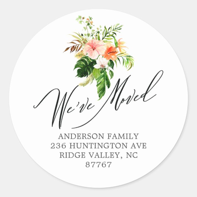 Tropical Hibiscus Floral New Address Label Sticker (Front)
