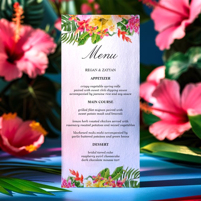 Tropical Hibiscus Floral Palms Wedding Menu (Creator Uploaded)