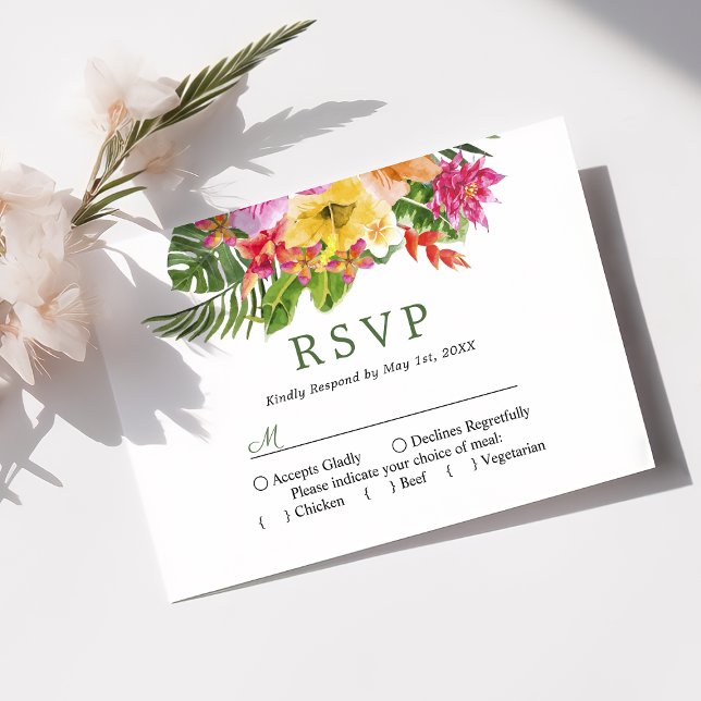 Tropical Hibiscus Floral Palms Wedding RSVP (Creator Uploaded)