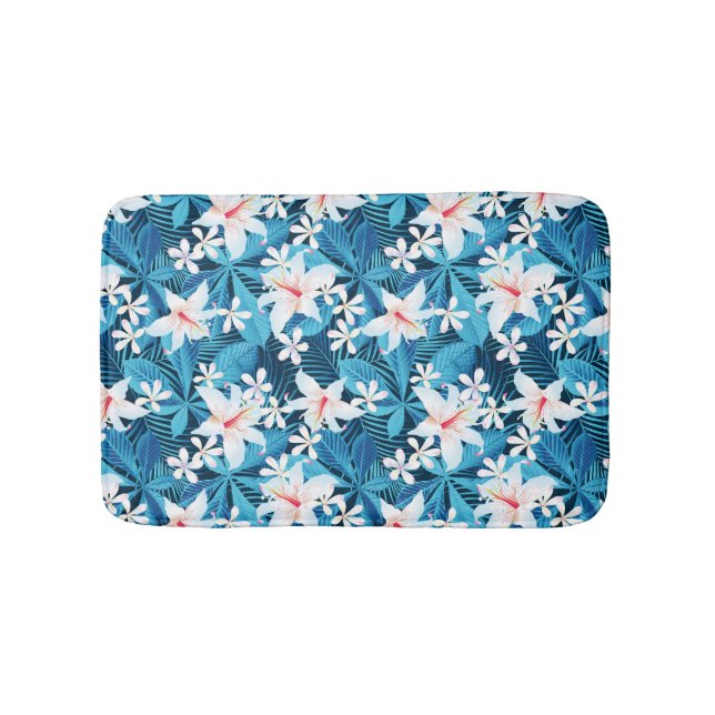 Tropical Hibiscus Floral Pattern 2 Bath Mat (Front)