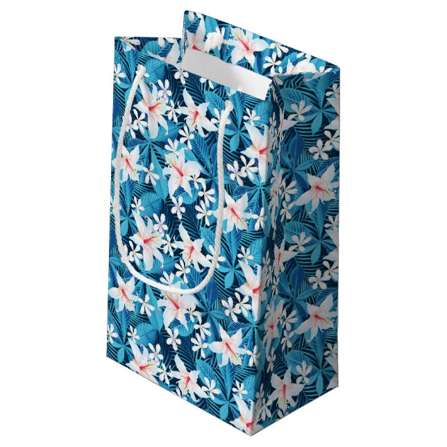 Tropical Hibiscus Floral Pattern 2 Small Gift Bag (Back Angled)