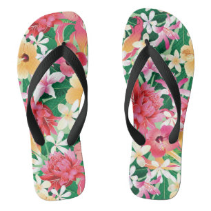 Tropical Hibiscus Floral Pattern 2 Thongs