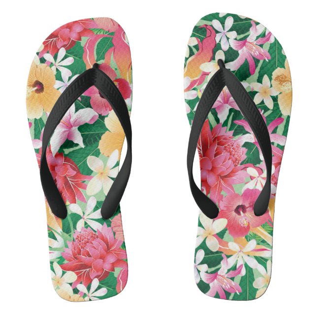 Tropical Hibiscus Floral Pattern 2 Thongs (Footbed)