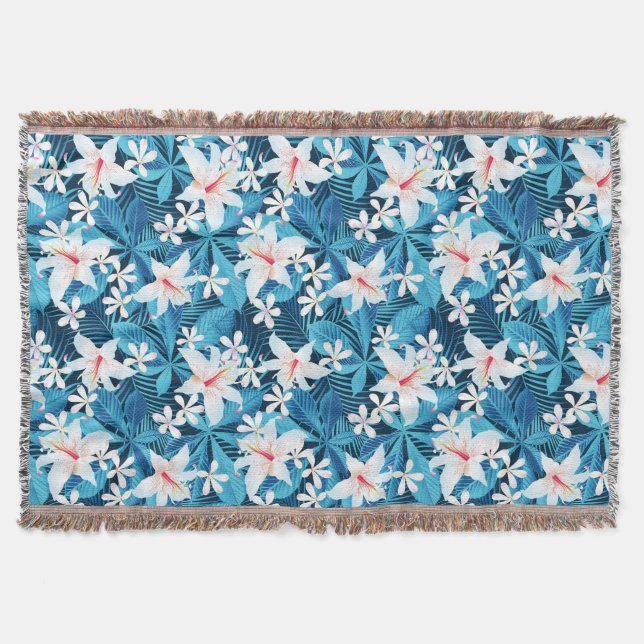 Tropical Hibiscus Floral Pattern 2 Throw Blanket (Front)