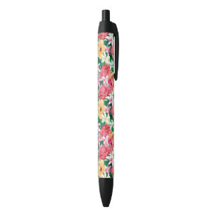Tropical Hibiscus Floral Pattern Black Ink Pen