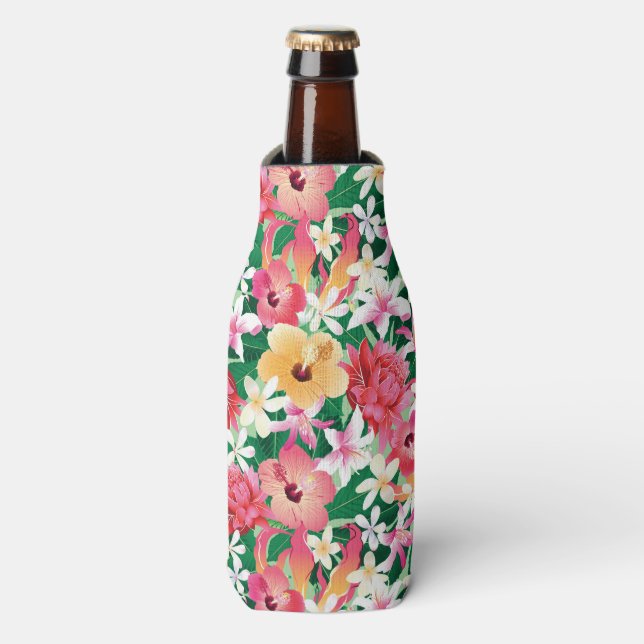 Tropical Hibiscus Floral Pattern Bottle Cooler (Bottle Front)