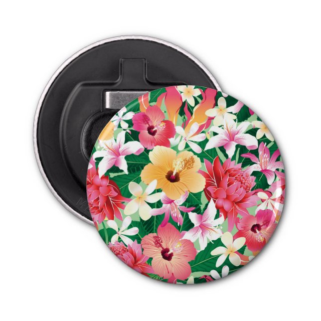 Tropical Hibiscus Floral Pattern Bottle Opener (Front)