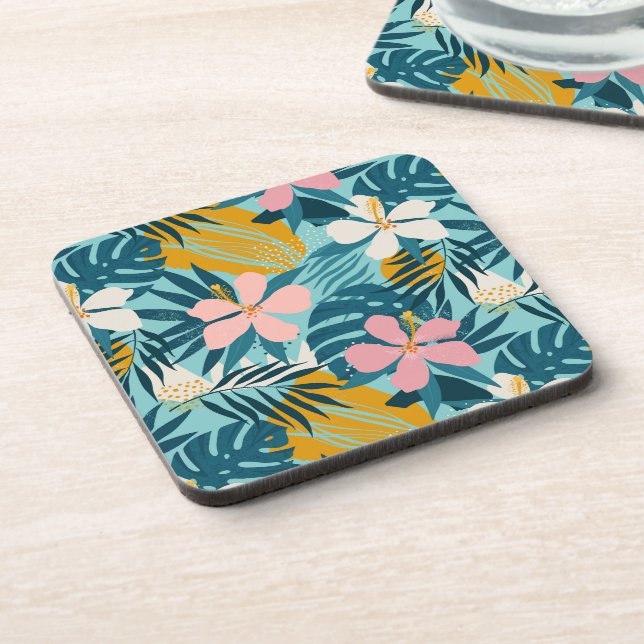 Tropical Hibiscus Floral Pattern Coaster (Left Side)