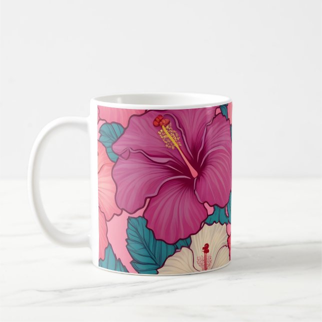 Tropical hibiscus floral pattern coffee mug (Left)