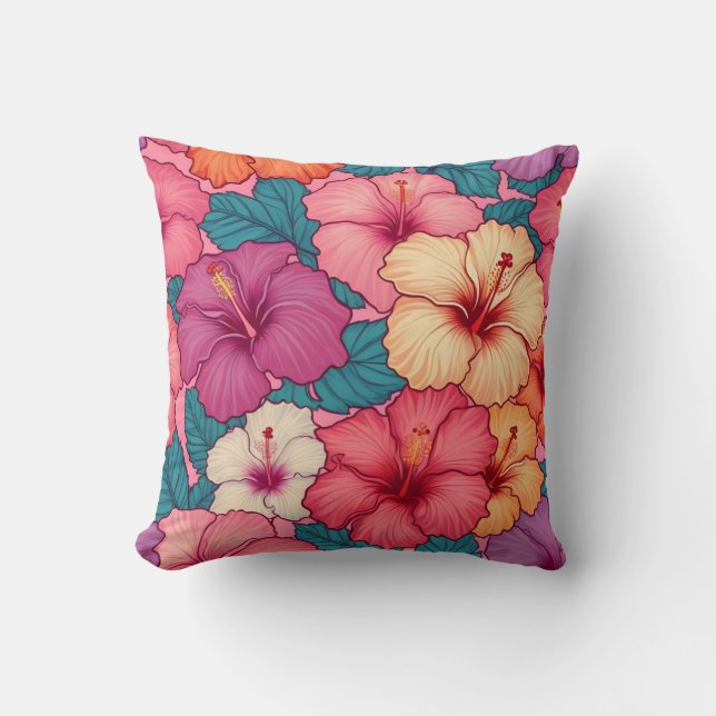 Tropical hibiscus floral pattern cushion (Front)
