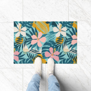 Tropical Hibiscus Floral Pattern Doormat