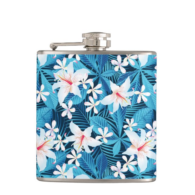 Tropical Hibiscus Floral Pattern Hip Flask (Front)