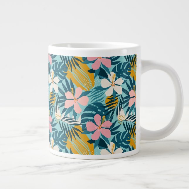 Tropical Hibiscus Floral Pattern Large Coffee Mug (Right)